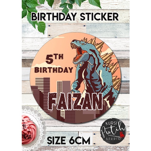 

custom birthday sticker tema godzilla / bisa custom tulisan