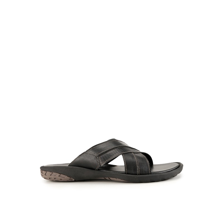 SANDAL SLIDE KULIT ANDRE VALENTINO PRIA ORIGINAL CASUAL HITAM AVM08