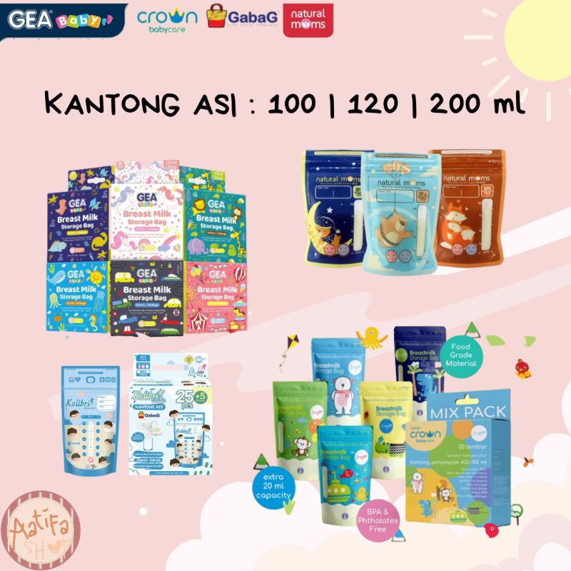 Kantong ASI Gea Baby | Natural Moms | Crown | Natur | Gabag 100 ml, 120 ml, 200 ml. Kantung ASI Murah