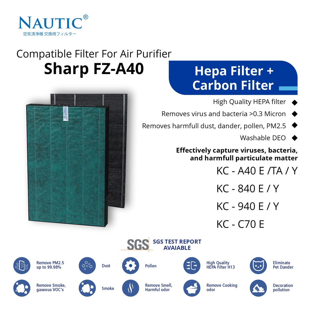 Replacement HEPA FILTER buat sharp KC A40E KC-A40Y KC-A40TA / KC-840E / KC-940E /KC-C70E / FZ A40HFE