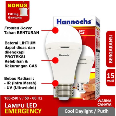 Hannochs Lampu LED Emergency Genius 15W Putih AC/DC 15 Watt Fitting