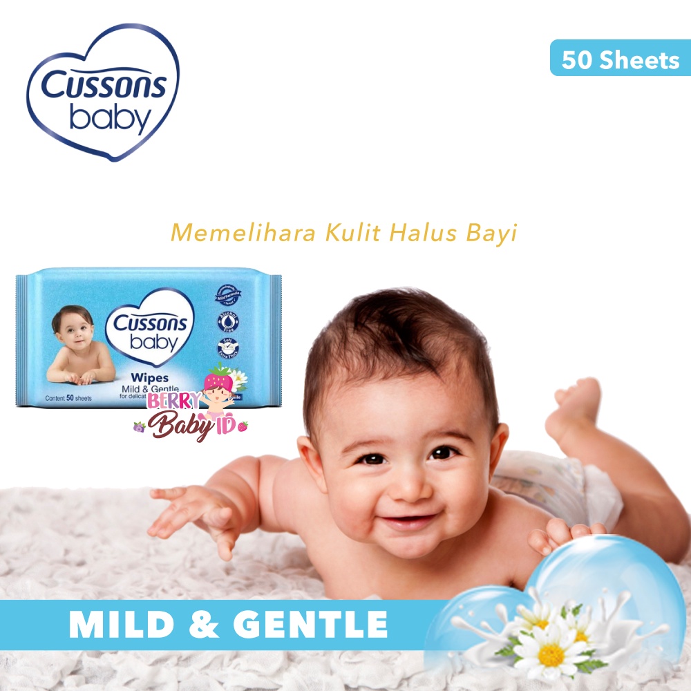 Cussons Baby Wipes 50 Sheet Tisu Basah Bayi Pink Blue White Purple Berry Mart