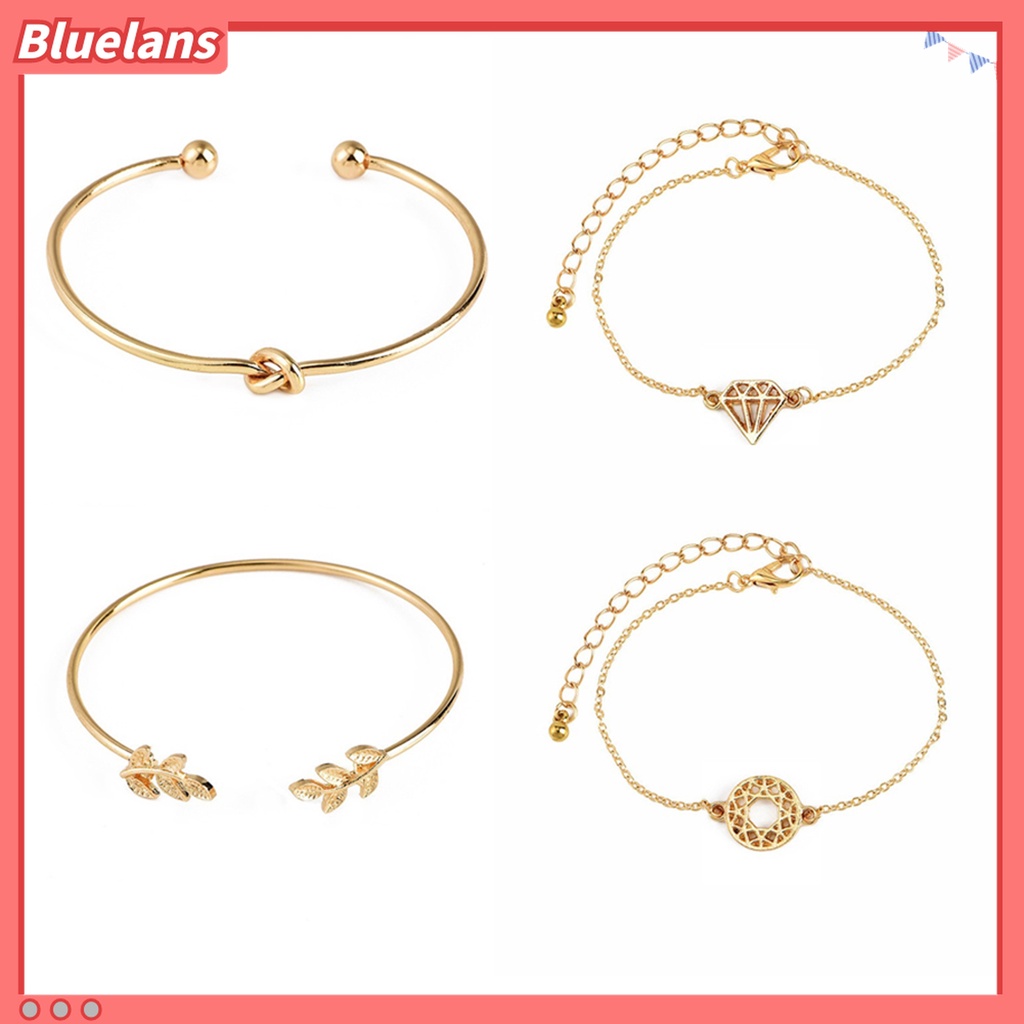 4pcs / Set Gelang Rantai Tangan Model Terbuka Dapat Disesuaikan Untuk Pesta