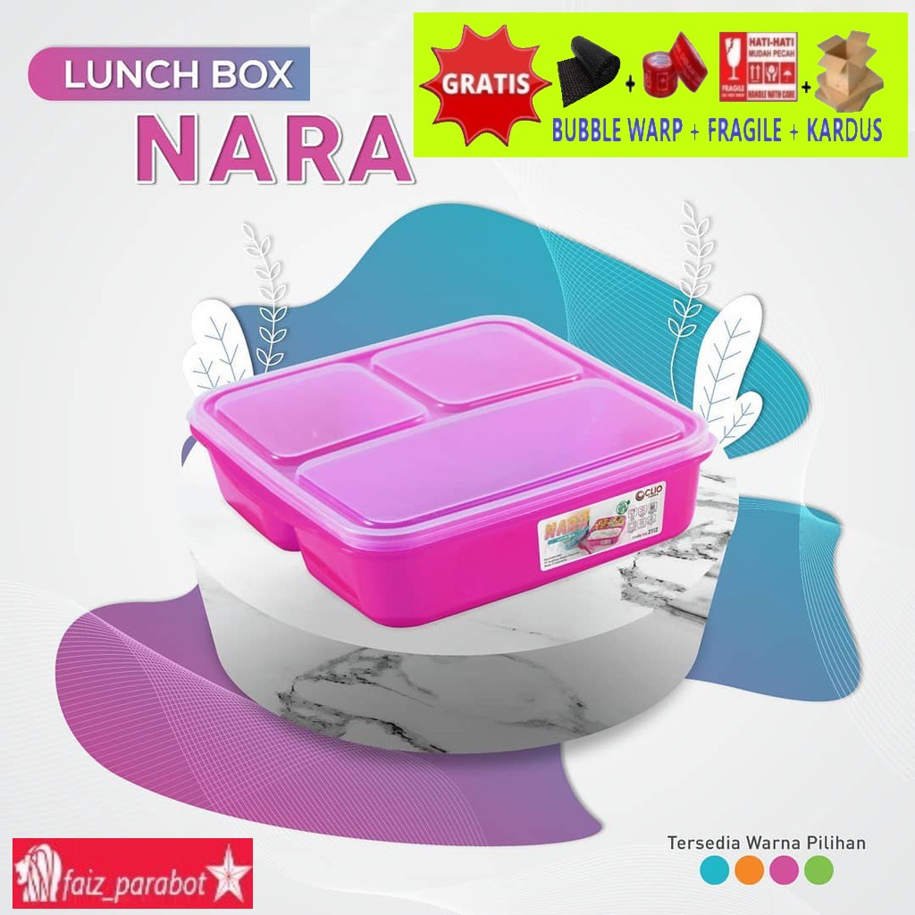 Lunch Box Clio Nara 3 Sekat Free Sendok / Kotak Bekal Misting Clio Nara Sekat 3