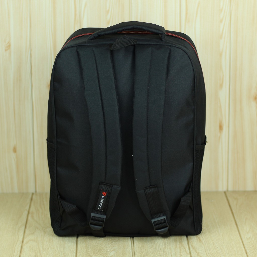 Tas Ransel Elite Polo Garis Miring Hitam Back Pack Pria Berkualitas Bahan Tebal Kuat Awet Keren Kece