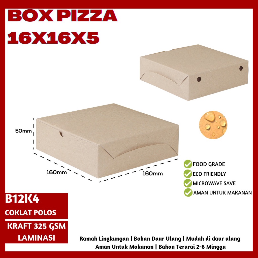 Dus Pizza Dus 16X16 Tebal 325 Gsm Laminasi (B12K4-16X16X5 Cm)