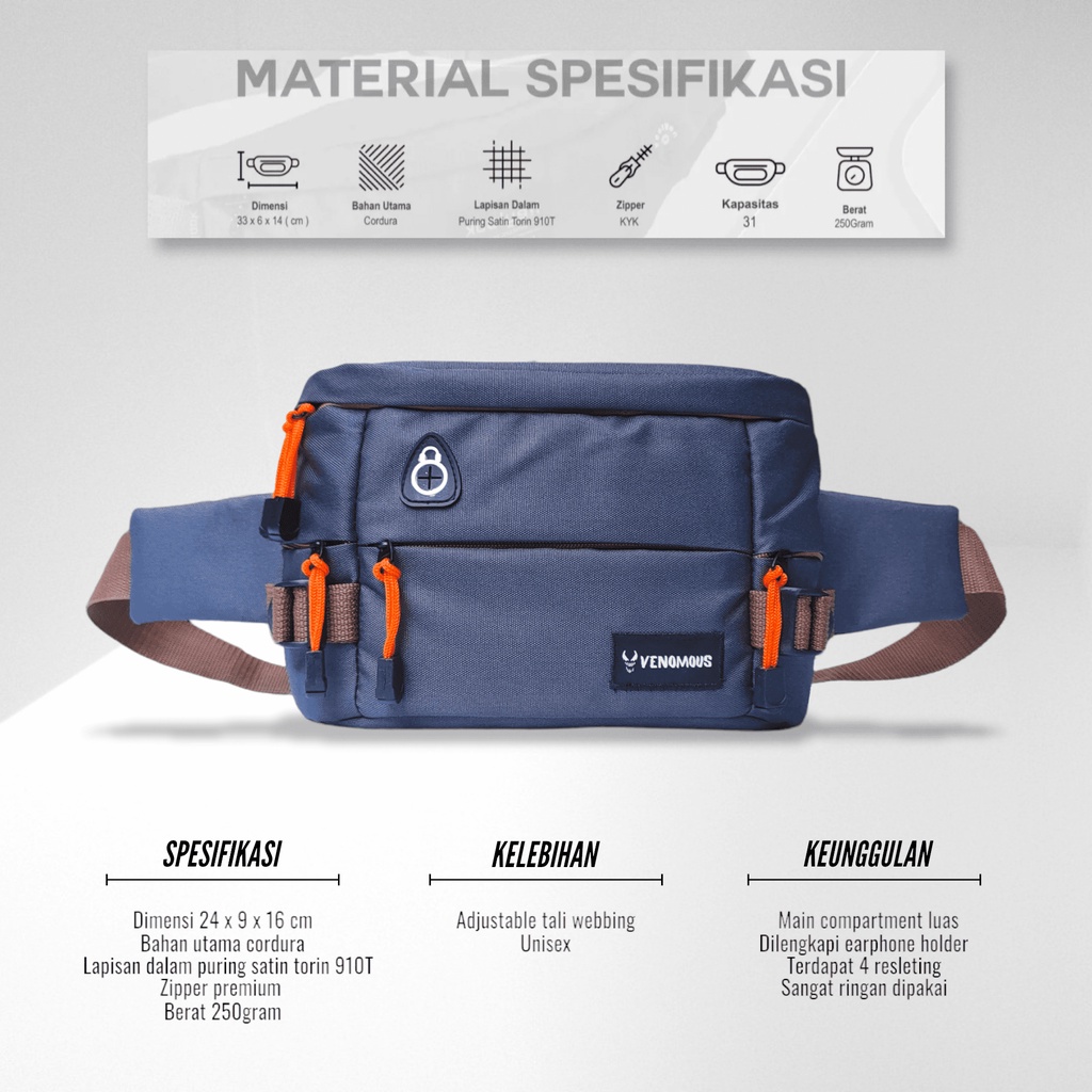 Tas Waistbag Pria Arthur / Tas Selempang Pria / Tas Waistbag Pria / Tas Bahu Kotak Trendy / Tas Pria Terlaris