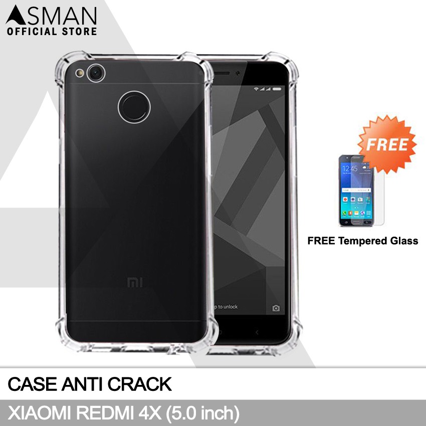 Anti Crack Xiaomi Redmi 4X (5.0&quot;) | Soft Case Anti Bentur + FREE Tempered Glass