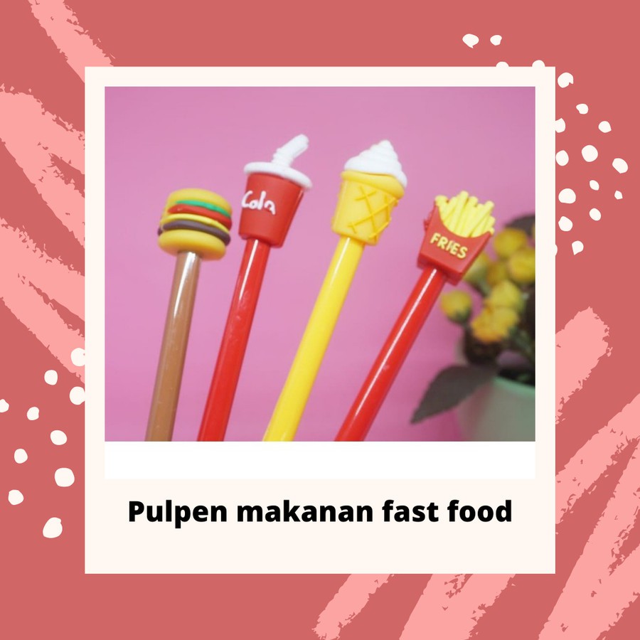 

pulpen pena pen gel karakter makanan burger kola