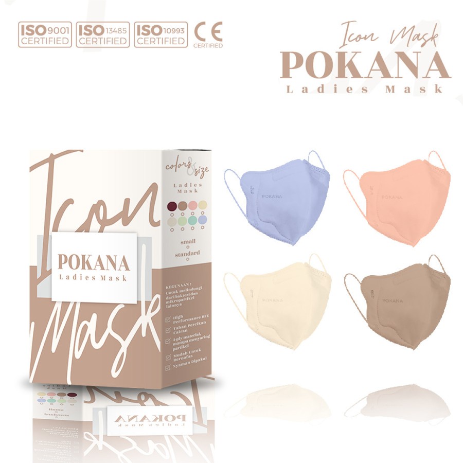 MASKER POKANA ICON MASK LADIES 4PLY ADULT MIX COLOUR BOX