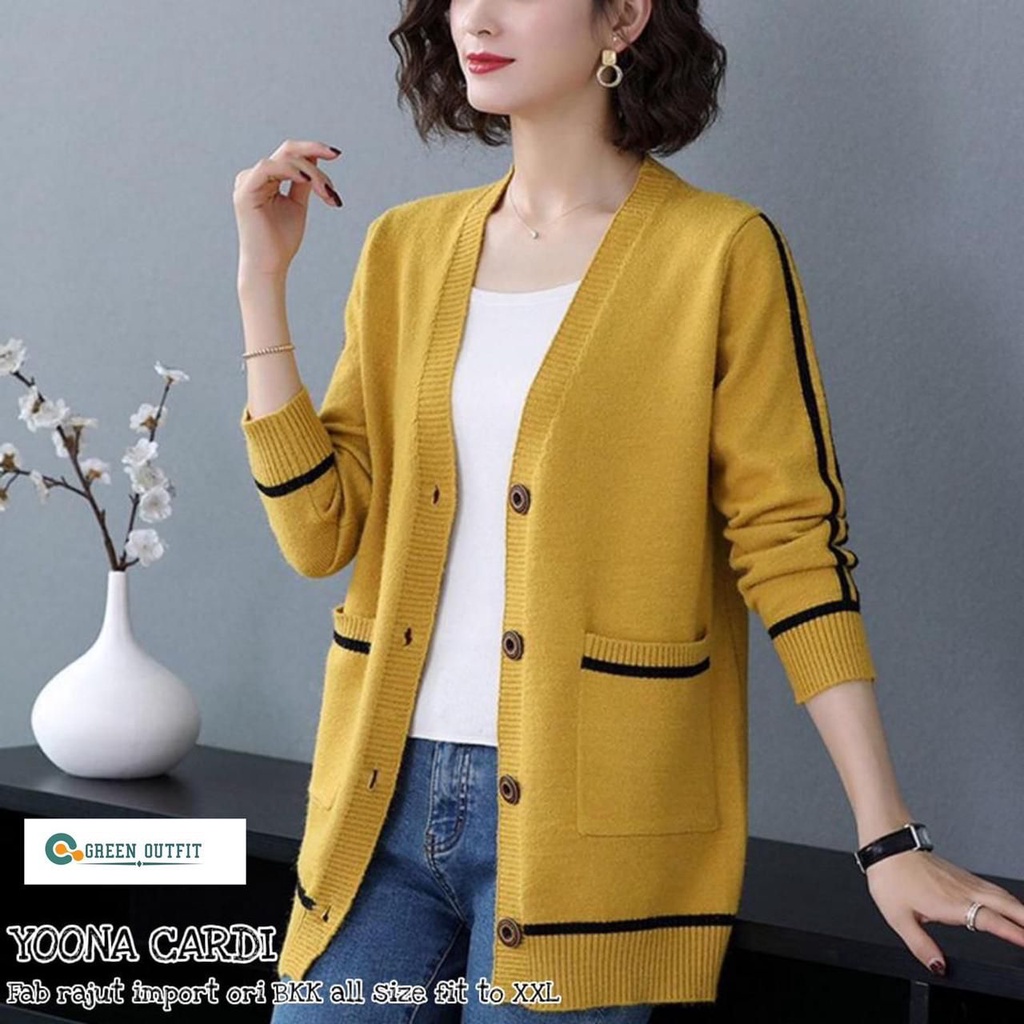 yoona cardi cardy atasan baju cardigan sweater sweter switer outer knit rajut polos tebal over big s