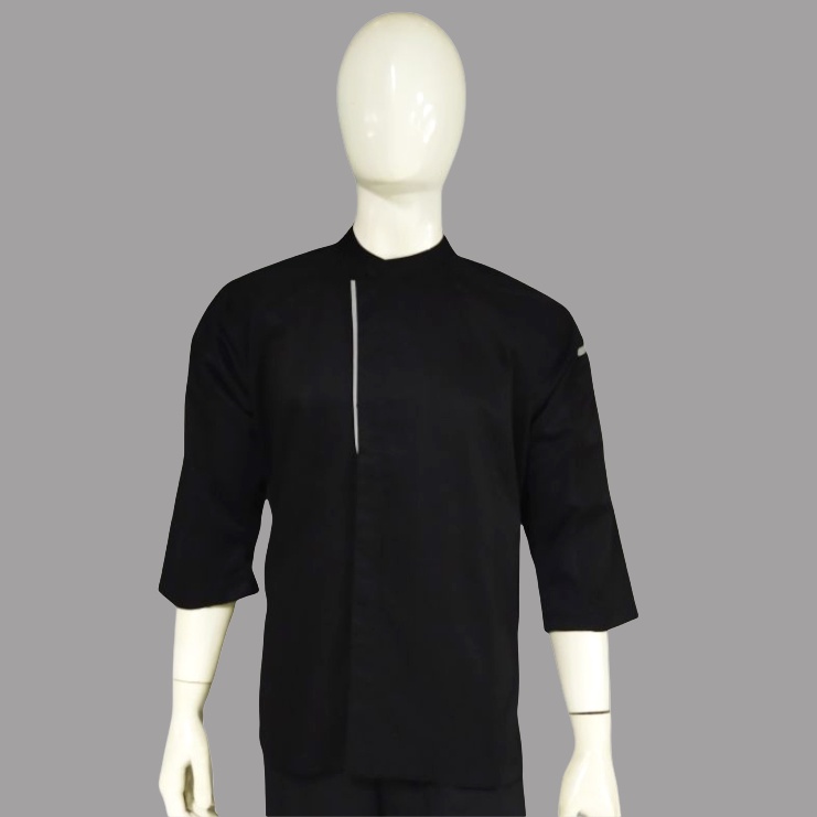 Chef Wear Baju Koki Hitam Komb Net S-XXL (Lis Abu)