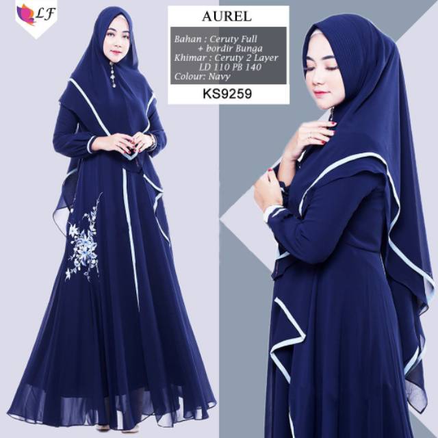 Aurel bordir syari by LF gamis set material ceruty full HQ ld 110 PB 140 fit XL