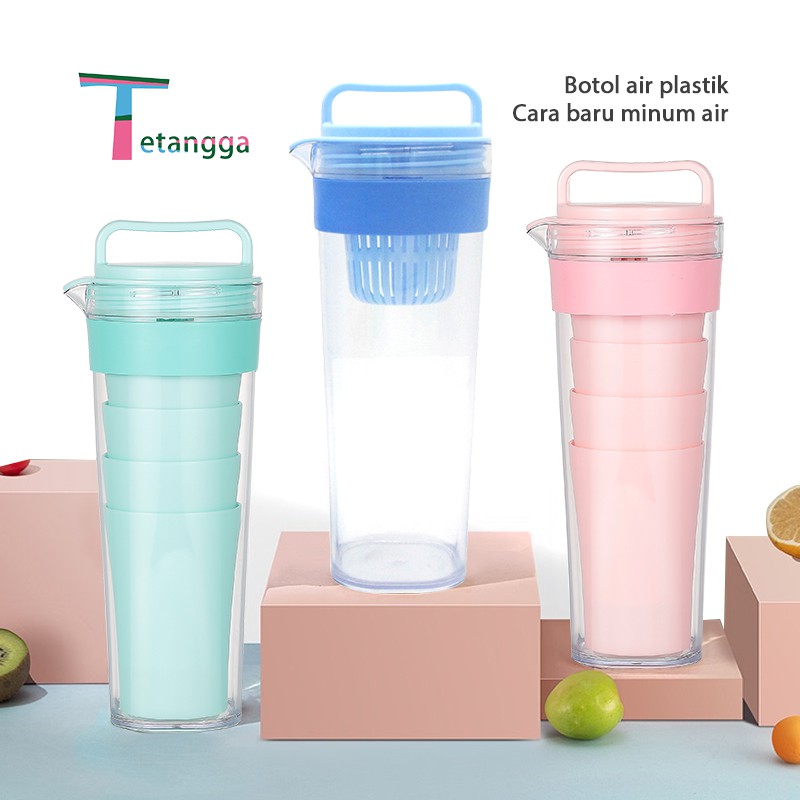 Teko Set 5 In 1 /Travel Cup/Water Mug / Cangkir Air Warna Warni / Teko plastik Ada 4 pcs cangkir