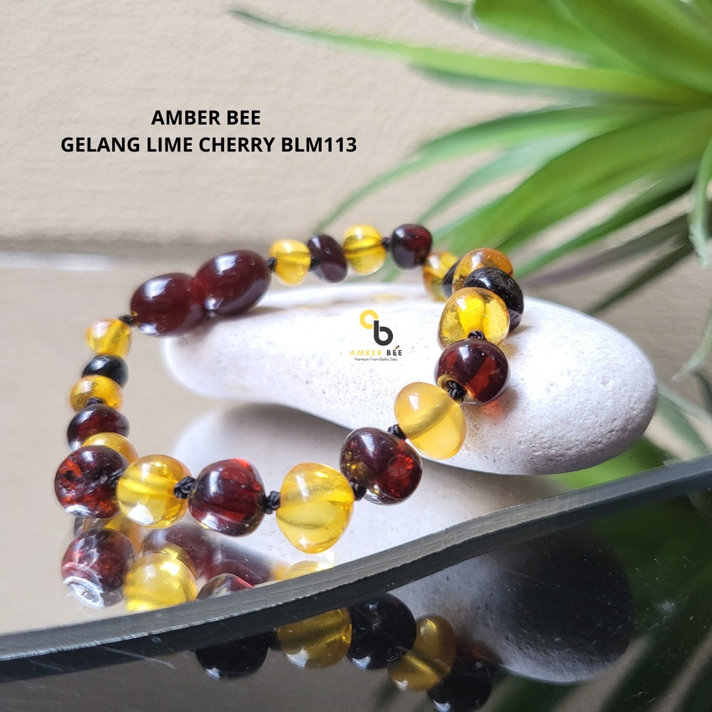 Gelang Amber Anak Premium Glossy Lime Cherry BGLC93 By Amber Bee