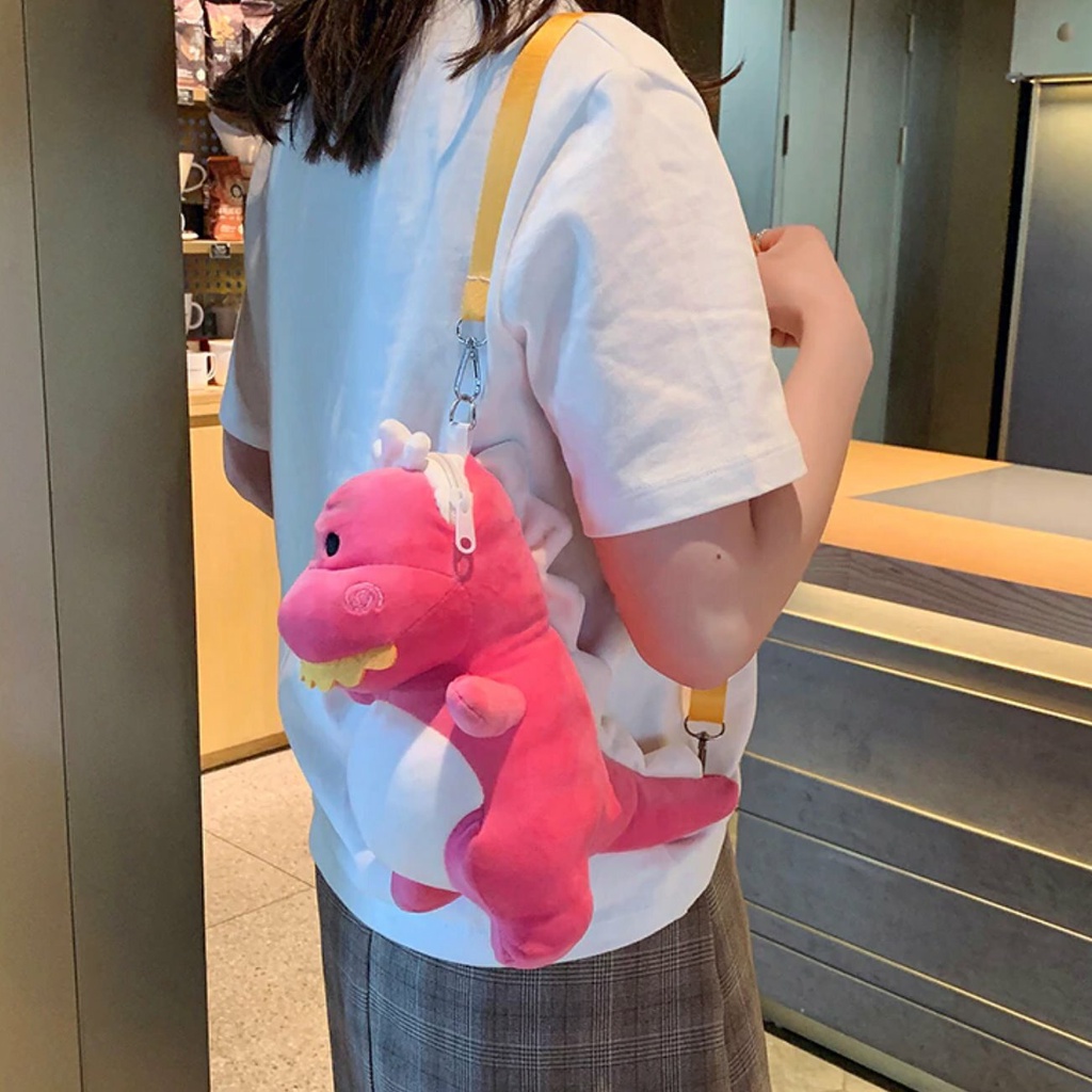 Tas Selempang Boneka Viral Tas Boneka Lucu Lembut Karakter Baby Dinosaurus T-Rex Murah SNI