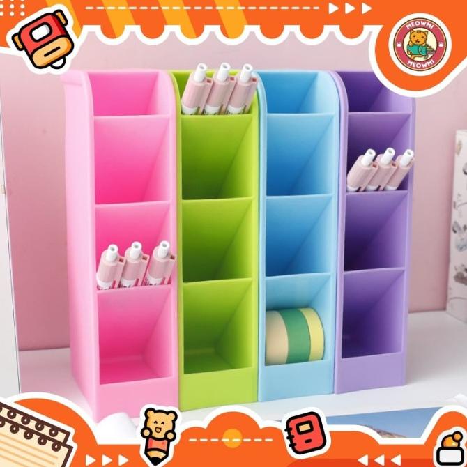 

monggo] Rak Organizer Keranjang Meja 4 Sekat Tempat Alat Tulis Candy Color HP0