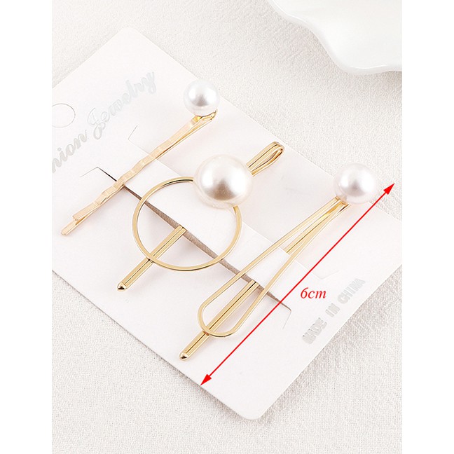 LRC Jepitan Fashion Gold Pearl Hair Clip Set Y61537