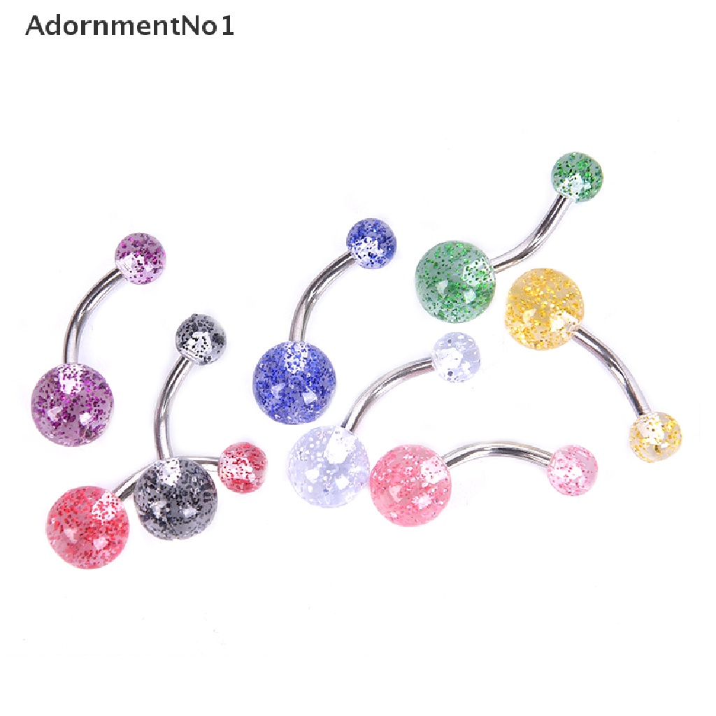 (AdornmentNo1) 8pcs / Set Cincin Tindik Pusar / Perut Desain Barbell Hias Glitter Warna Warni Untuk Wanita