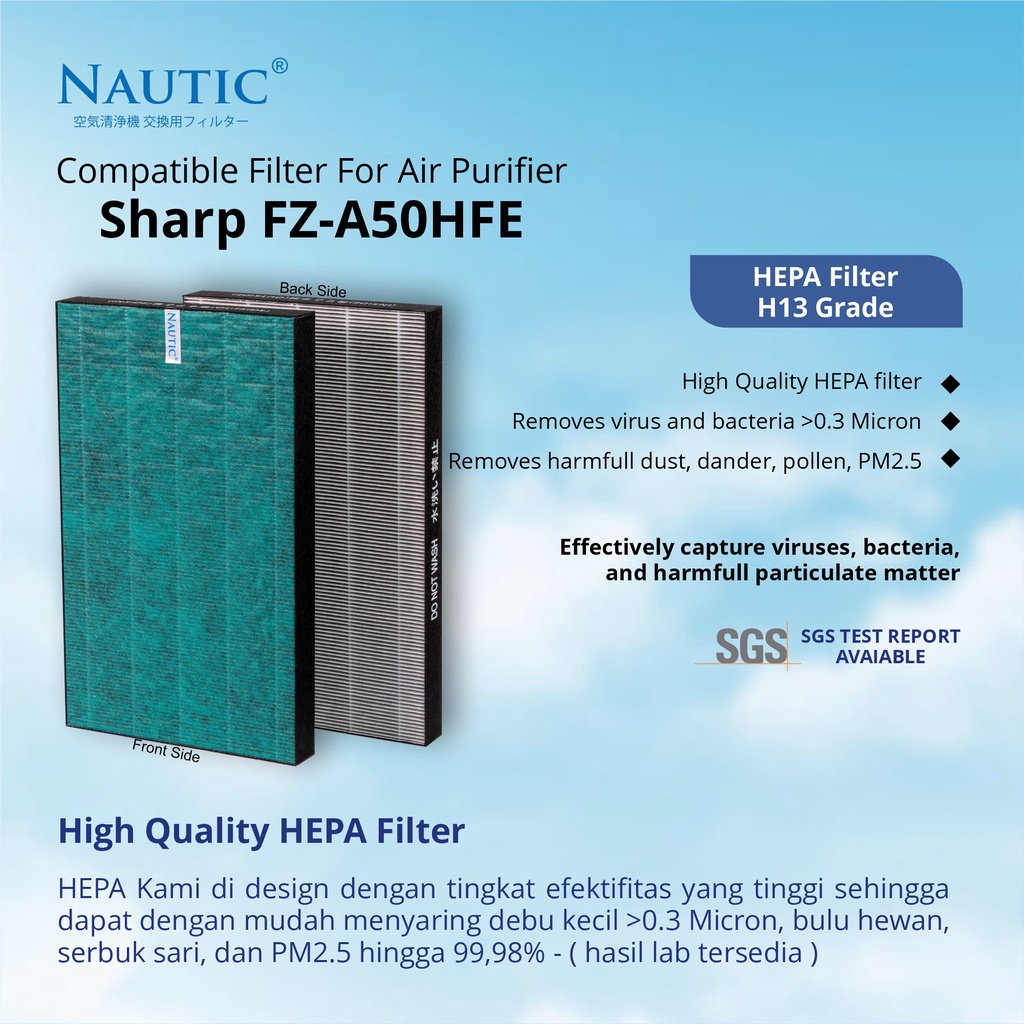 Hepa Filter Sharp KC-A50 / KC-A50Y-W / KC-850 / KC-950 / KC-C100  Replacement Filter air purifier SHARP FZ-A50HFE