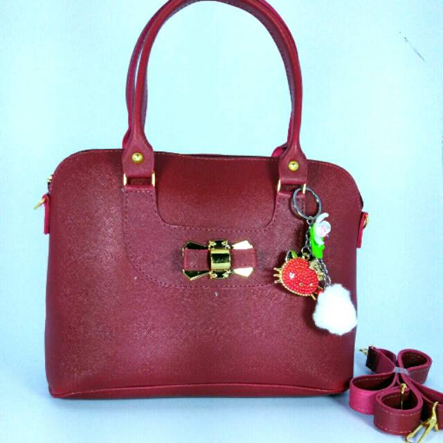 Tas Handbag Motif Pita - Merah / Maroon Tas Murah Tas Wanita