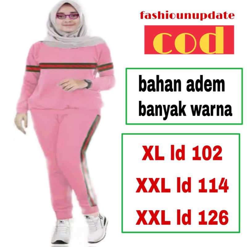 STELAN BAJU OLAHRAGA WANITA PAKAIAN SENAM JUMBO CEWEK BAJU SENAM WANITA JUMBO PAKAIAN STELAN SENAM