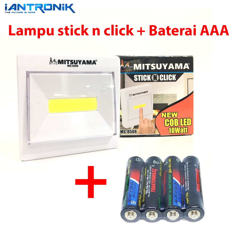 Lampu Tempel + Baterai (4pcs) / Switch Light LED 10watt Mitsuyama