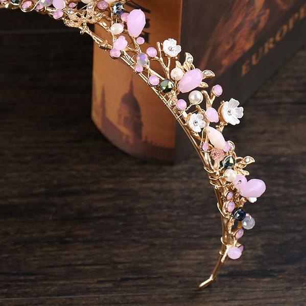 Mahkota pengantin warna pink Krystal mahkota bunga