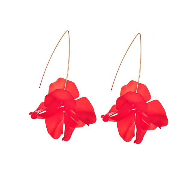 LRC Anting Tusuk Fashion Wine Alloy Resin Flower Earrings F4391X