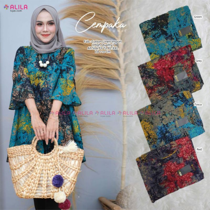 CEMPAKA TUNIK Ori ALILA SOLO || bahan katun linen import || JUMBO BIGSIZE LD 110 cm fit L - XXXL