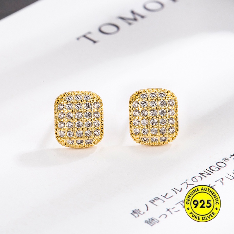 Anting Stud Zircon Mutiara Bentuk Persegi Bahan S925 Silver Gaya Retro Perancis Untuk Wanita