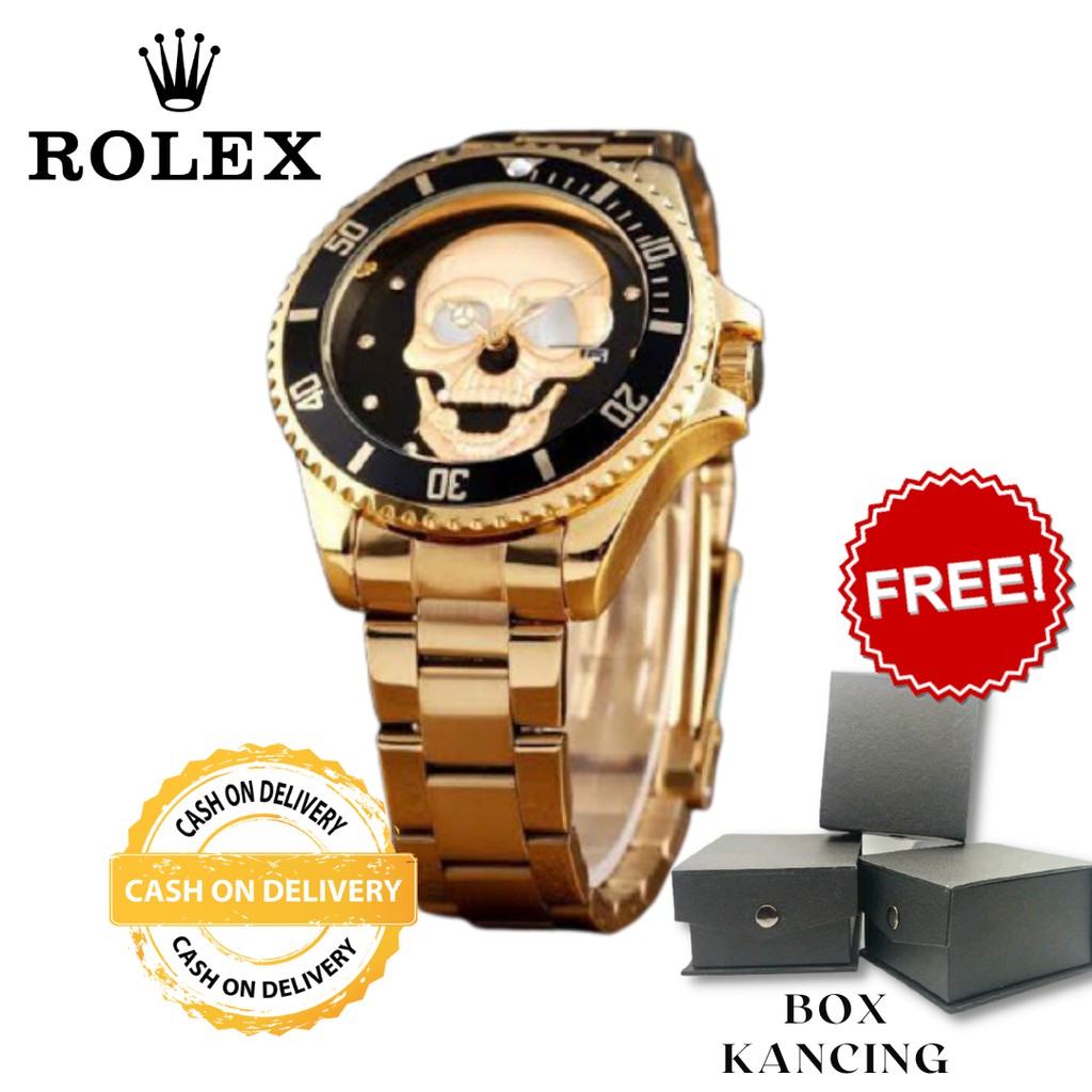 COD✔Jam Tangan Pria Analog Rolex Tali Rantai Tengkorak Ghost Rider Men's Watch Stainless Steel