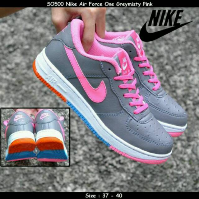Sepatu Nike Force One Women Wanita Abu Pink Grade Ori