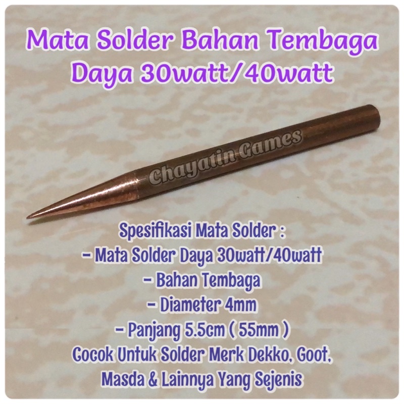 Mata Solder 40 Watt Bahan Tembaga Cocok Untuk Solder Dekko &amp; Goot 40watt