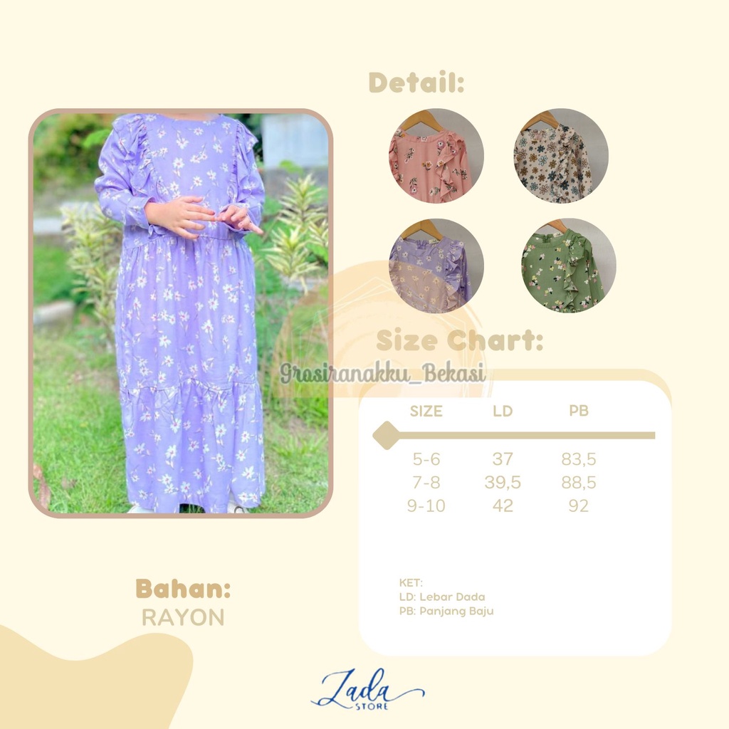 Gamis rayon anak Zadda Rumbay Mix Motif size 5-10tahun