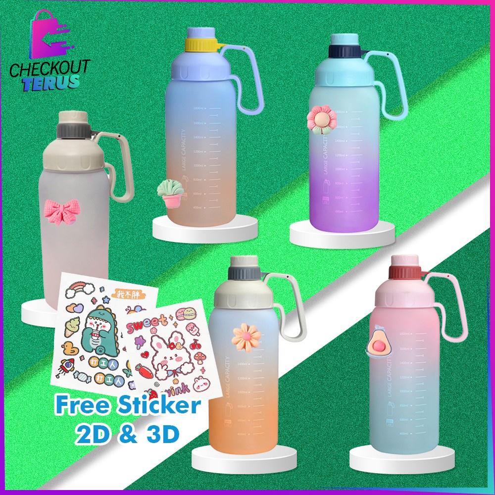 CT C301 Botol Minum Motivasi 2 Liter BPA FREE Botol Air Minum Gradiasi Botol Minum dengan Penanda Waktu Food Grade