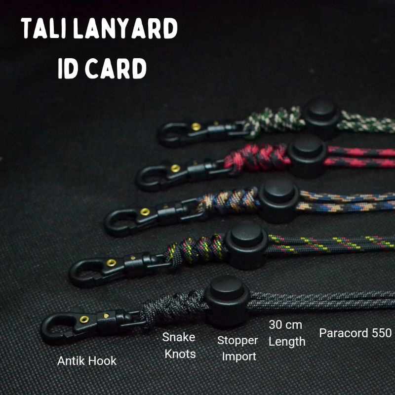 Lanyard ID Card Holder Kalung Name Tag Kulit Sintetis Tali Paracord 550 Gantungan Nama Kantor Office Event Multifungsi Premium