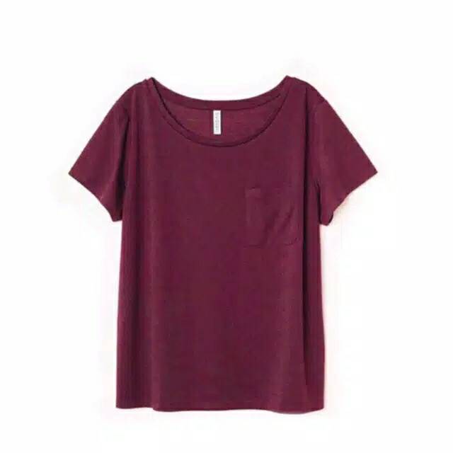 Kaos Wanita Short Sleeved Divided Hnm H&M Pocket Tee Dark Maroon Original size  S