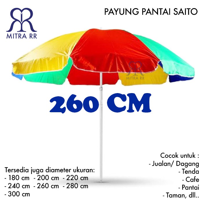 Payung Pantai Pelangi Taman Cafe Tenda Jualan Dagang Parasol Saito 260 cm - Free Packing Bubble Wrap dan Dus