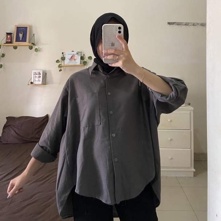 Kemeja Oversize Wanita Kemeja Rayon Oversize Korea Kemeja Polos Lengan Panjang Bigsize Ld 120