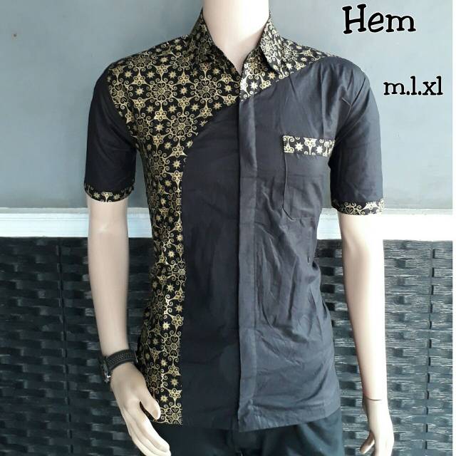Hem koko kombinasi batik / atasan pria kombinasi batik HF011