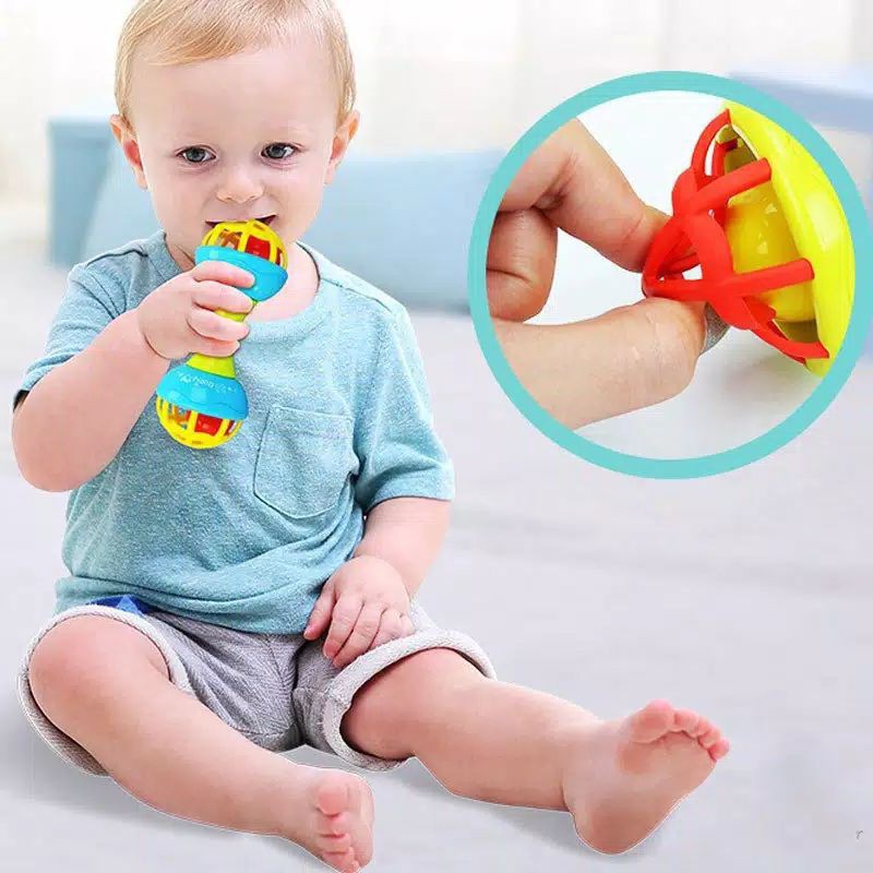 Mainan Bayi Rattle Stick Bunyi Kerincingan Baby Soft Teether Gigitan Bayi BPA Free