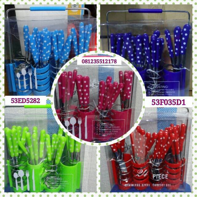 Sendok set polkadot merah hijau biru tua biru muda pink