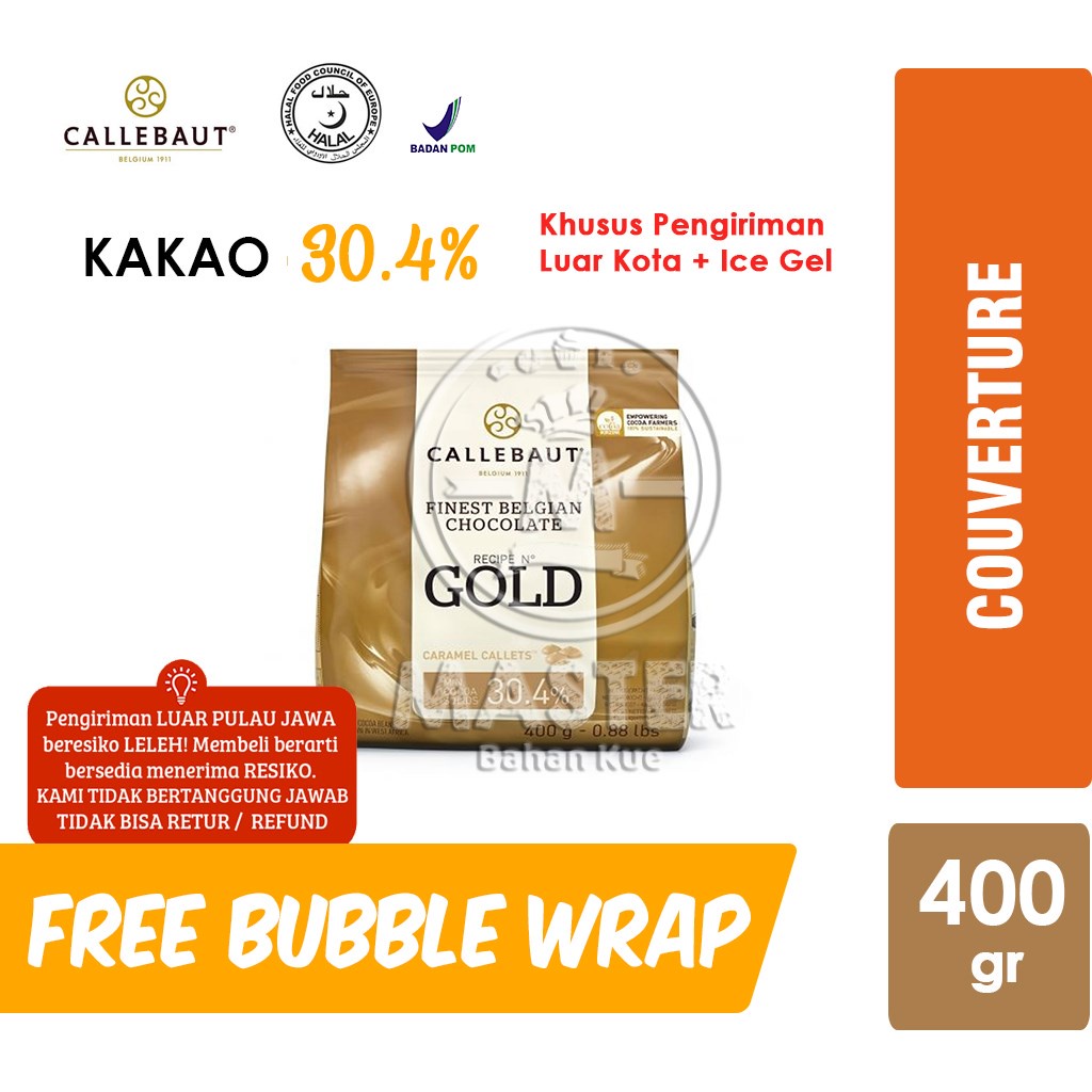 

Callebaut GOLD Caramel Chocolate Couverture Cokelat [Pack Asli 400gr] LUAR KOTA + ICE GEL