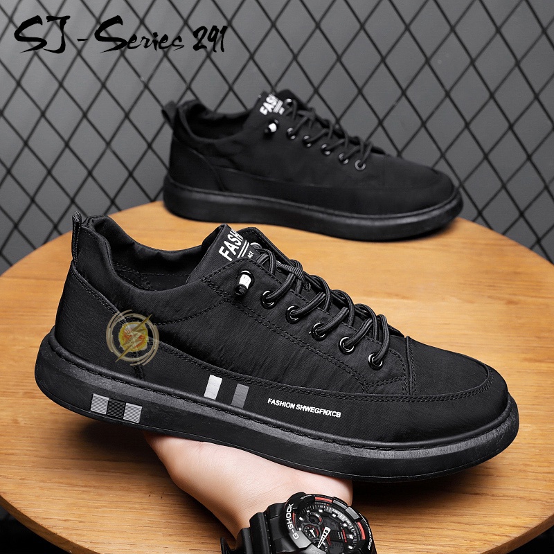 [NOOS] Sepatu Sneakers Pria Keren Polos Tali Elastis Series 2 Kualitas Import Premium -291 HITAM