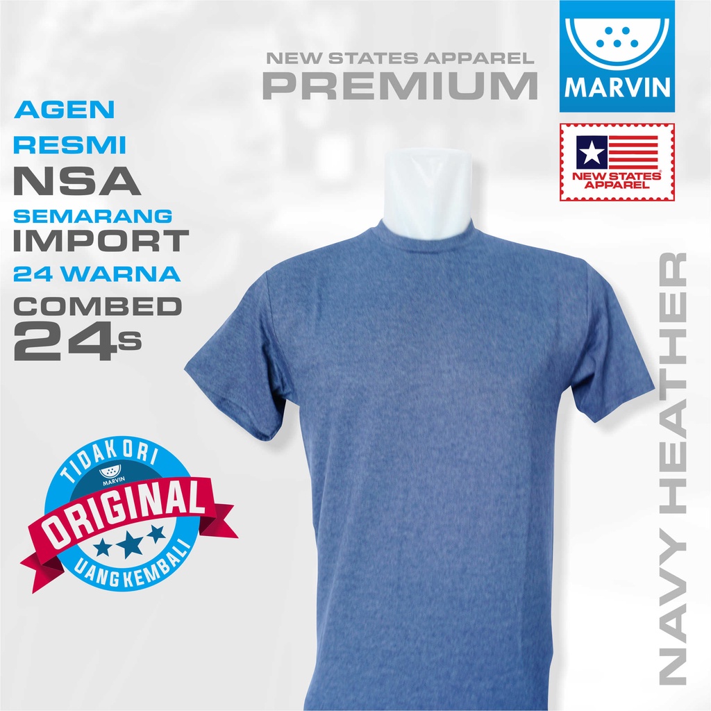 Kaos lengan pendek polos biru dongker heather new states apparel import 24s premium navy heather pod