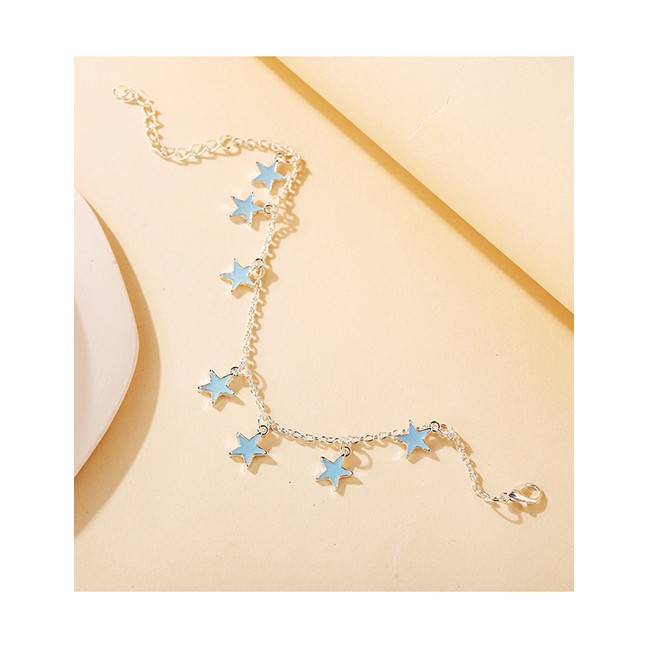 LRC Gelang Kaki Fashion Blue Five-pointed Star Drop Oil Alloy Anklet K25212