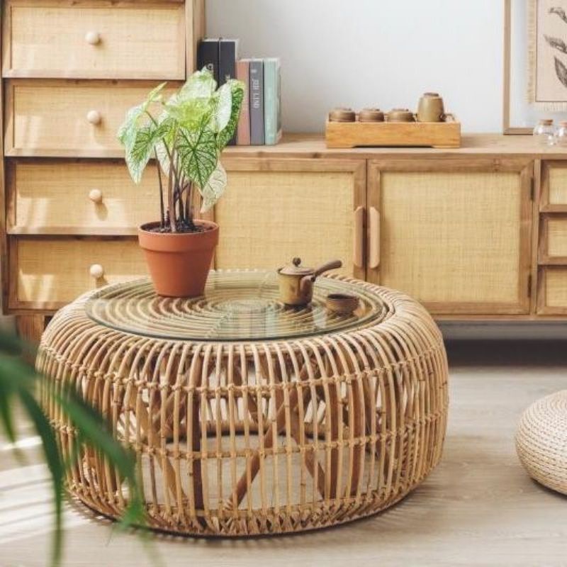 meja rotan/coffee table rattan/round table rattan