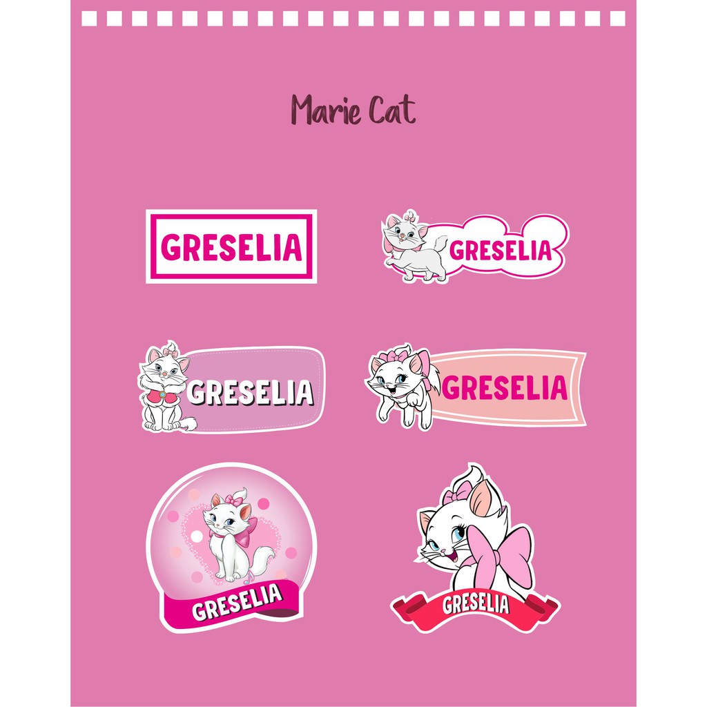 

192pcs Stiker Label Nama Lucu Kekinian Tahan Air & Anti Luntur untuk Anak Perempuan Tema Marie Cat