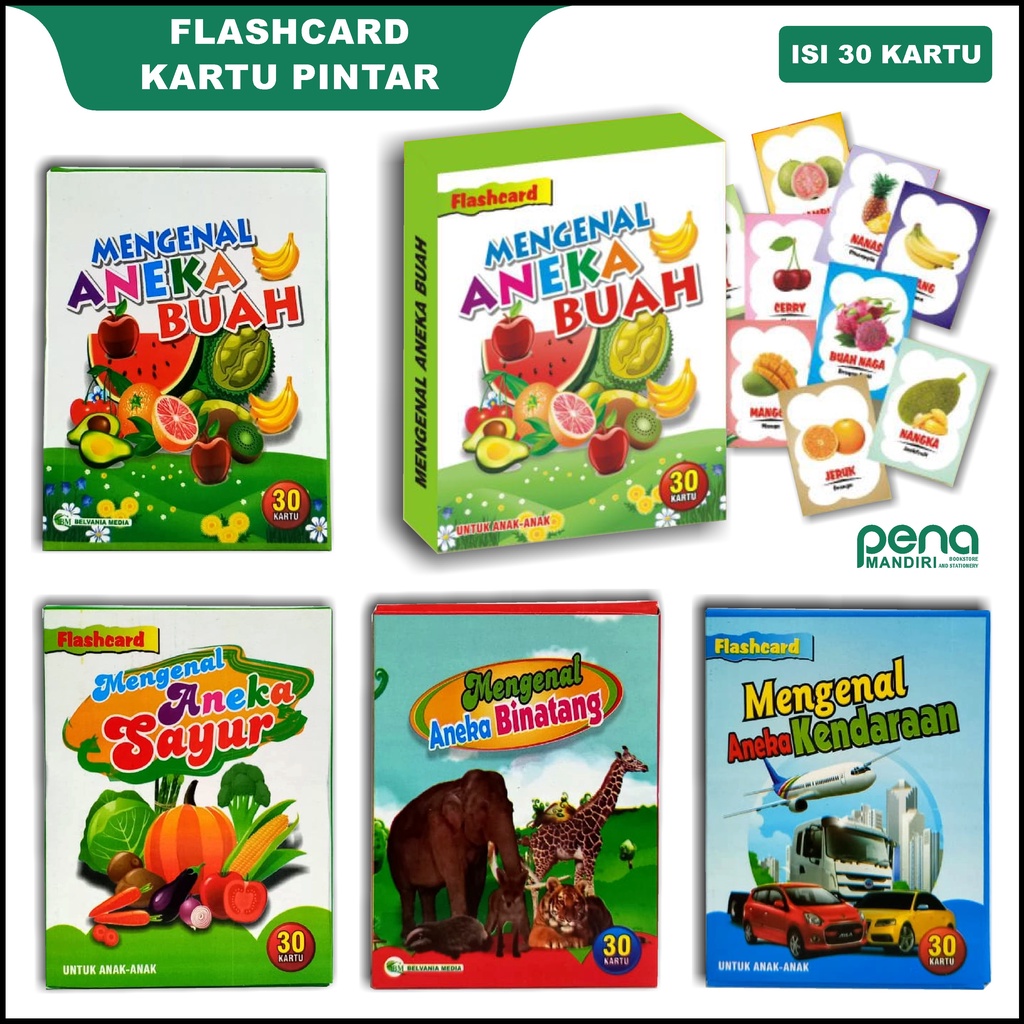 Flashcard Huruf Angka Hijaiyah Binatang Buah Sayuran Transportasi - Flash Card Media Edukasi Anak - Kartu Pintar Anak